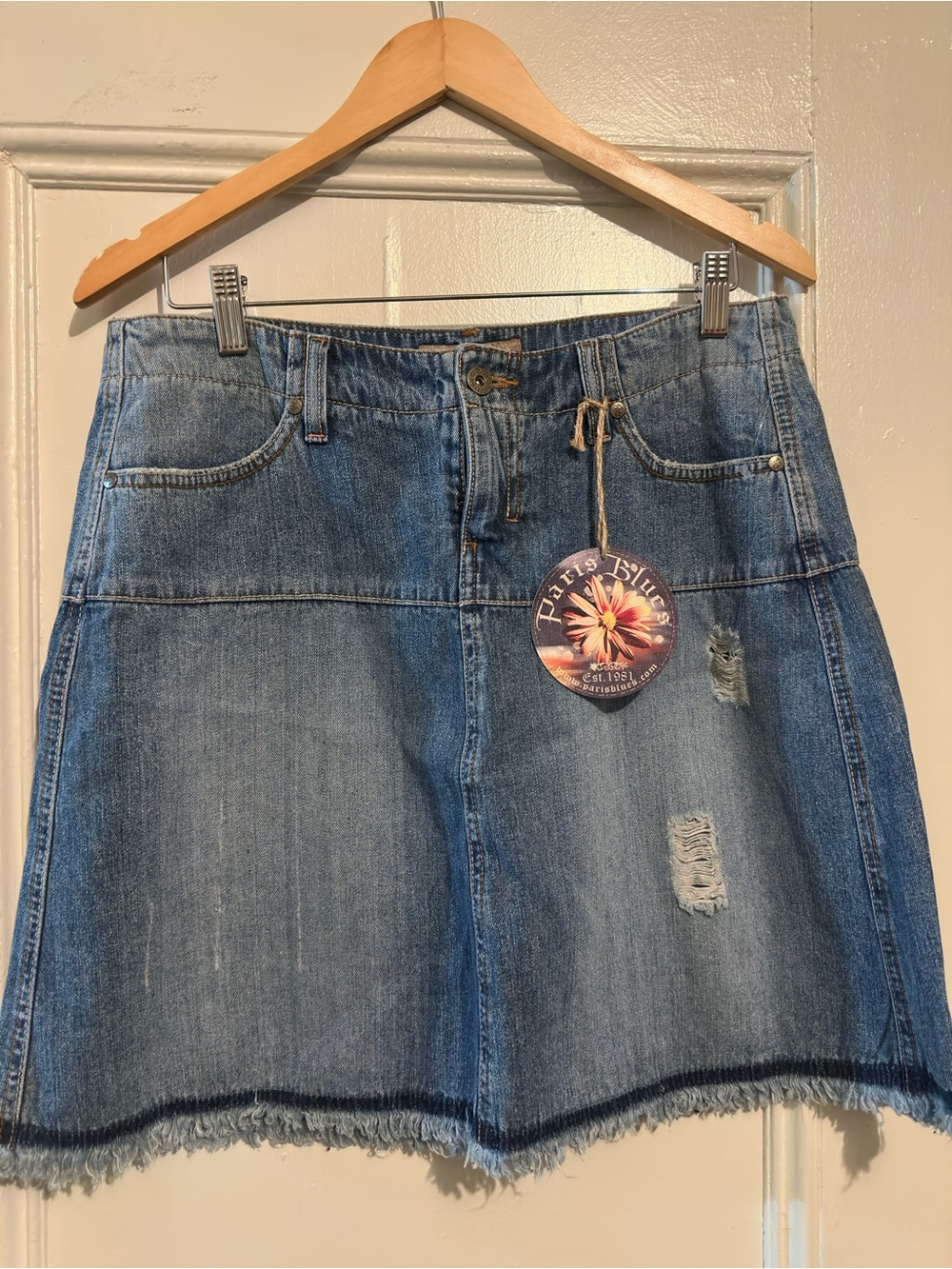 NWT Paris Blues Denim A-Line Mini Skirt in Blue. Size 9.